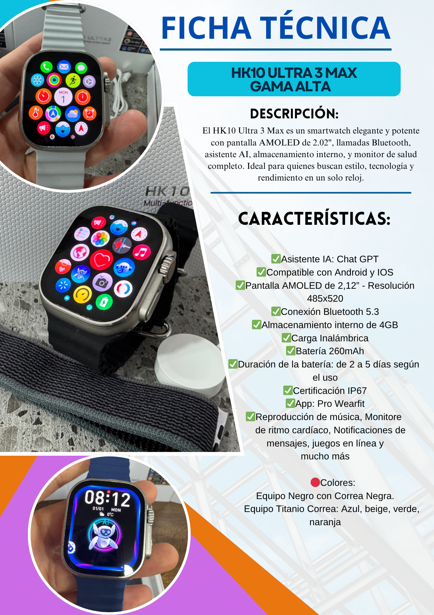 SMARTWATCH HK10 ULTRA 3 MAX (TITANIO CON CORREA NARANJA)