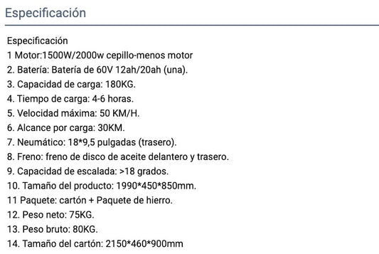 🏍️ Moto Eléctrica Premium 1500W / 2000W – Alto Rendimiento