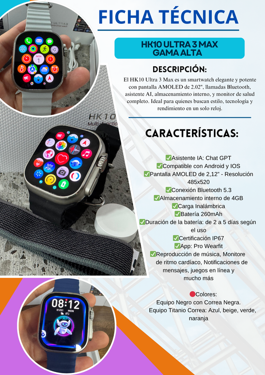 SMARTWATCH HK10 ULTRA 3 MAX (NEGRO CON CORREA NEGRA)